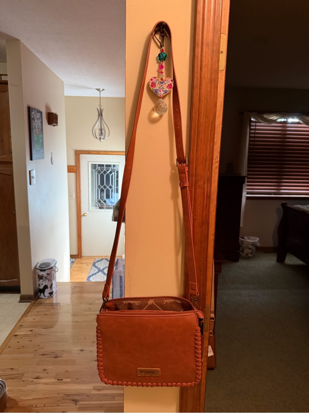 Wrangler Tan Leather-Style Crossbody Bag with Braided Trim